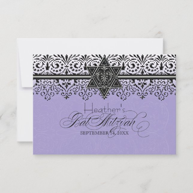 Black n White Lace Look Silver Bat Mitzvah RSVP (Front)
