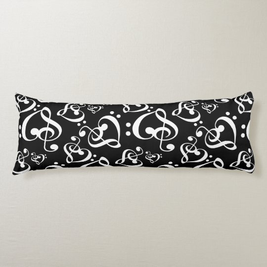 Black N White Music Clef Heart Pattern Double Side Body Pillow