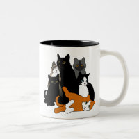 Black 'n' White 'n' Gray 'n' Orange Cats Two-Tone Coffee Mug