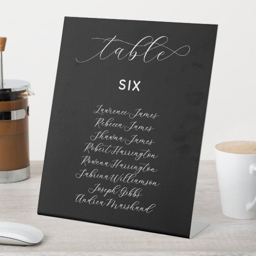 Black n White Names List Table Number Pedestal Sign