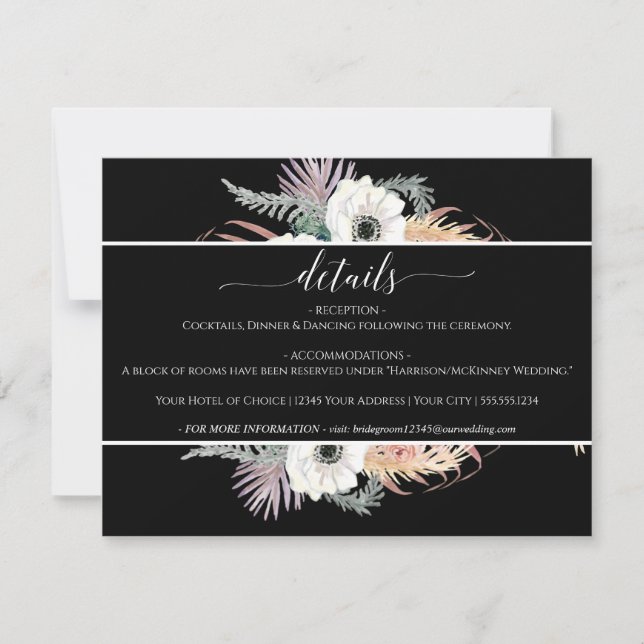 Black n White Pampas Grass Floral Foliage Wedding Invitation (Front)