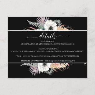 Black n White Pampas Grass Floral Foliage Wedding Invitation