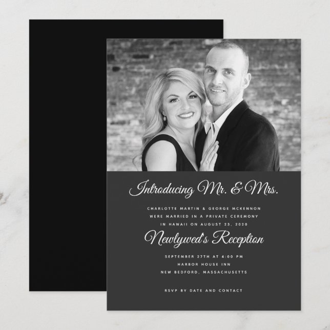 Black n White Photo Marriage Reception Invitation (Front/Back)