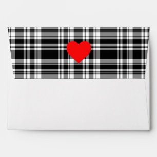 Black N' White tartan plaid with red heart detail Envelope