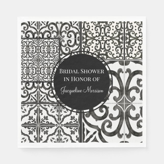 Black n White Tile Pattern Modern Farmhouse Bridal Napkins (Front)