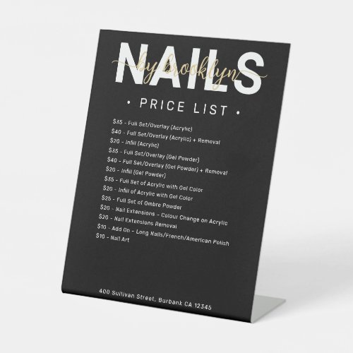 Black Nail Salon Price List Menu Pedestal Sign