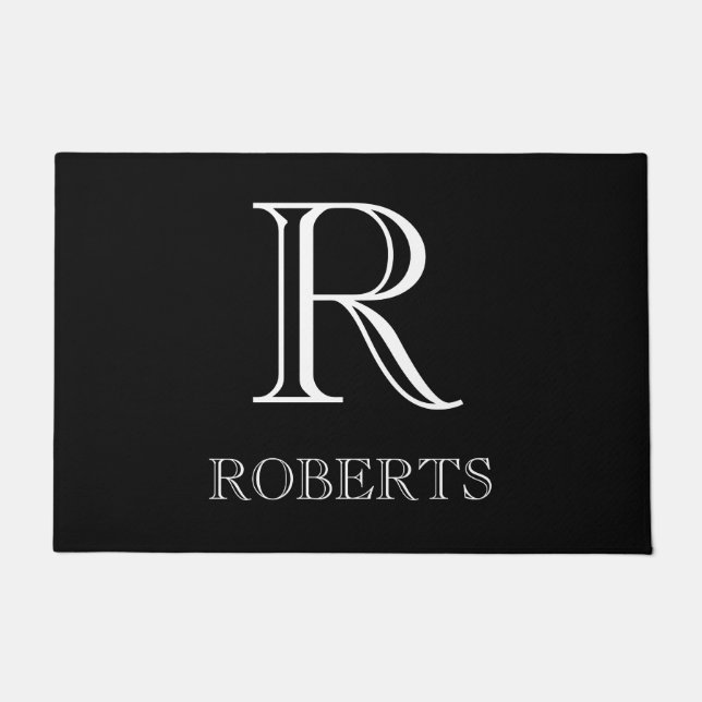 Black Name and Initial Doormat / Rug - Custom (Front)