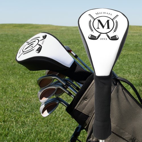 Black Name Monogram On White Golf Club Head Cover