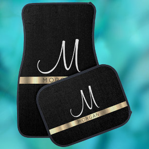 Black Name on Gold Band & Large White Monogram VS2 Car Floor Mat