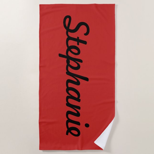 Black Name or Monogram on Red Beach Towel (Front)