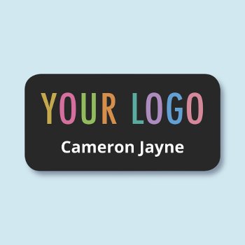Black Name Tag Employee Custom Logo Magnet Or Pin by MISOOK at Zazzle