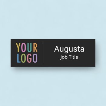 Black Name Tag Magnetic Or Pin Custom Company Logo by MISOOK at Zazzle