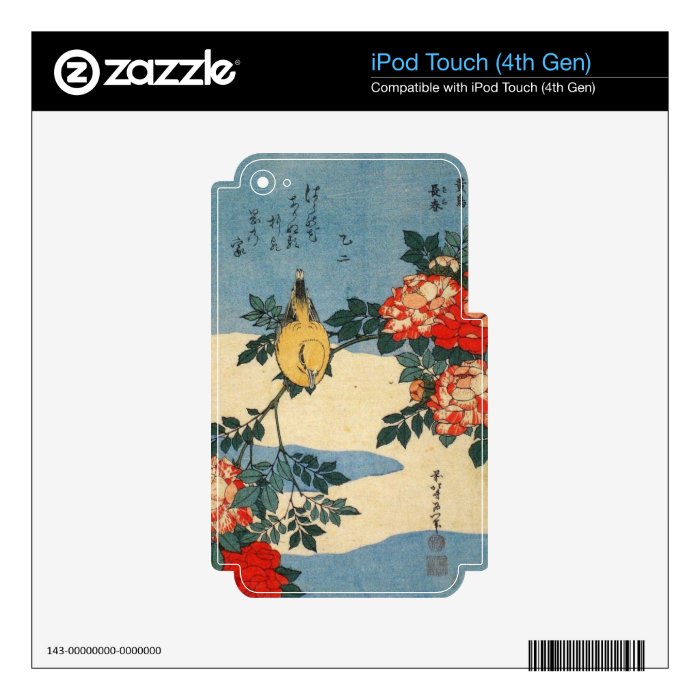 Black naped Oriole and China Rose (by Hokusai) iPod Touch 4G Decals