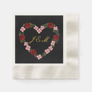 Black Napkins - Floral Heart Wedding