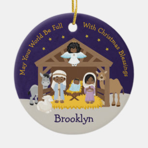 Black Nativity Scene Ceramic Ornament