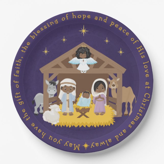 Black Nativity Scene Paper Plate (Front)