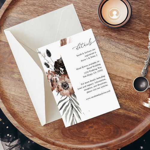 Black  Natural Floral Boho Details Enclosure Card