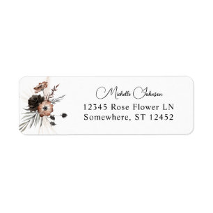 Black & Natural Floral Boho Return Address Label