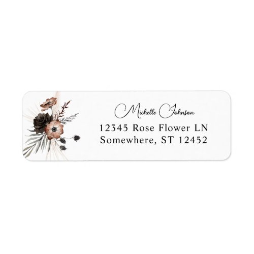 Black  Natural Floral Boho Return Address Label