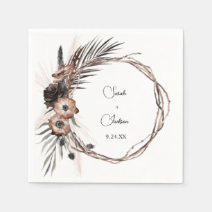 Black & Natural Floral Boho Rustic Name V2 Napkins
