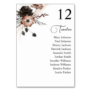 Black & Natural Floral Boho Table Seating Chart Table Number