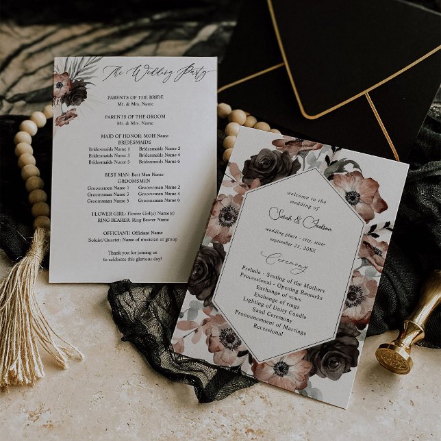 Black & Natural Floral Boho Wedding Program (Creator Uploaded)
