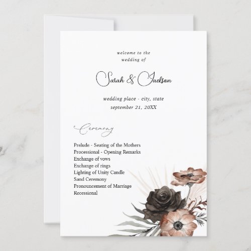 Black  Natural Floral Boho Wedding Program 2