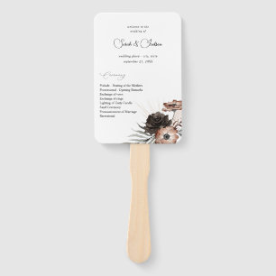 Black & Natural Floral Boho Wedding Program 2 Hand Fan