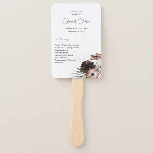 Black  Natural Floral Boho Wedding Program 2 Hand Fan