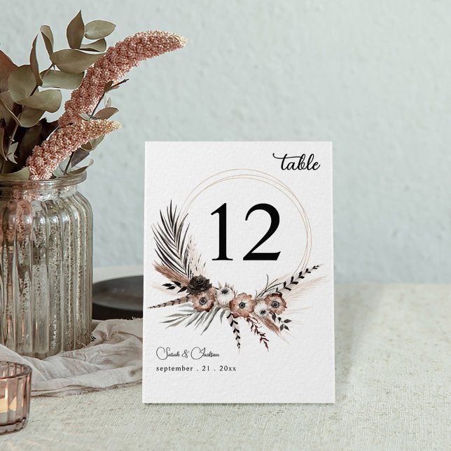 Black & Natural Floral Boho Wedding Table Number (Creator Uploaded)