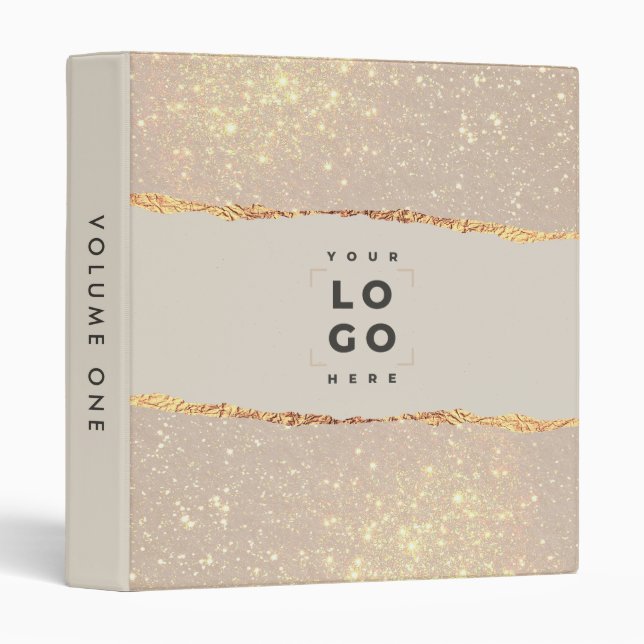 black natural gold modern elegant your logo  3 ring binder (Front/Spine)