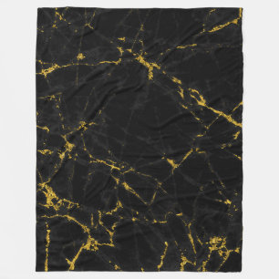 Black Natural Marble Stone Gold Accent Fleece Blanket