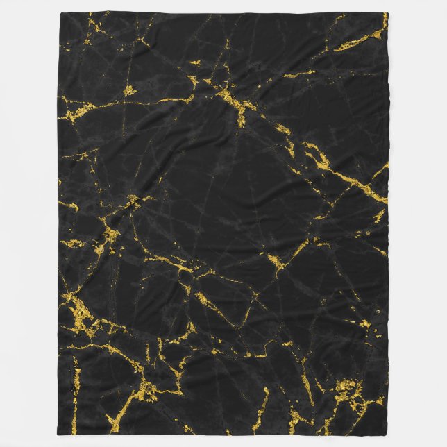 Black Natural Marble Stone Gold Accent Fleece Blanket (Front)