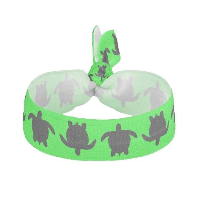 Black Nature Reptile Turtle Pattern on Lime Green Ribbon Hair Tie (Front)