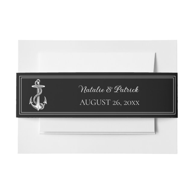 Black Nautical Anchor Invitation Belly Band (Front Example)