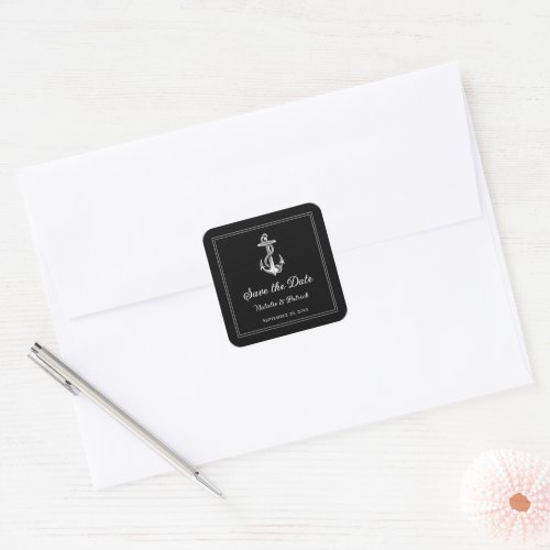 Black Nautical Anchor Save the Date Stickers