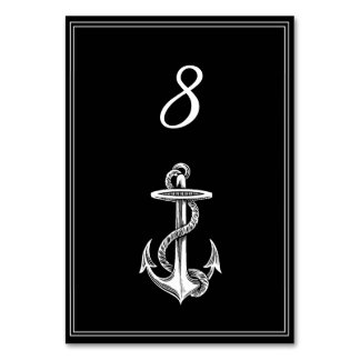 Black Nautical Anchor Table Number Card
