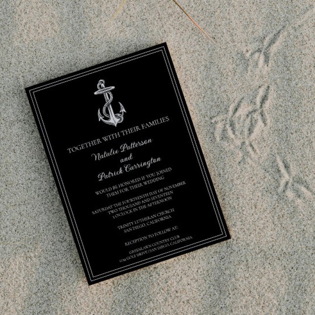 Black Nautical Anchor Wedding Invitation (Black Nautical Anchor Wedding Invitation)