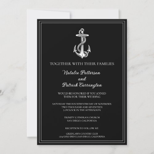 Black Nautical Anchor Wedding Invitation