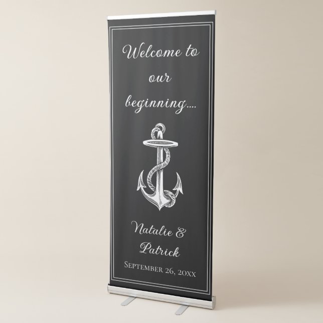 Black Nautical Anchor Wedding Retractable Banner (3/4)