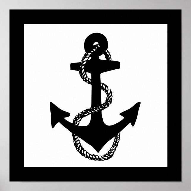 black nautical ANCHOR with rope | Poster (Front)