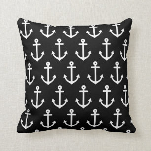 Black Nautical Anchors Throw Pillow