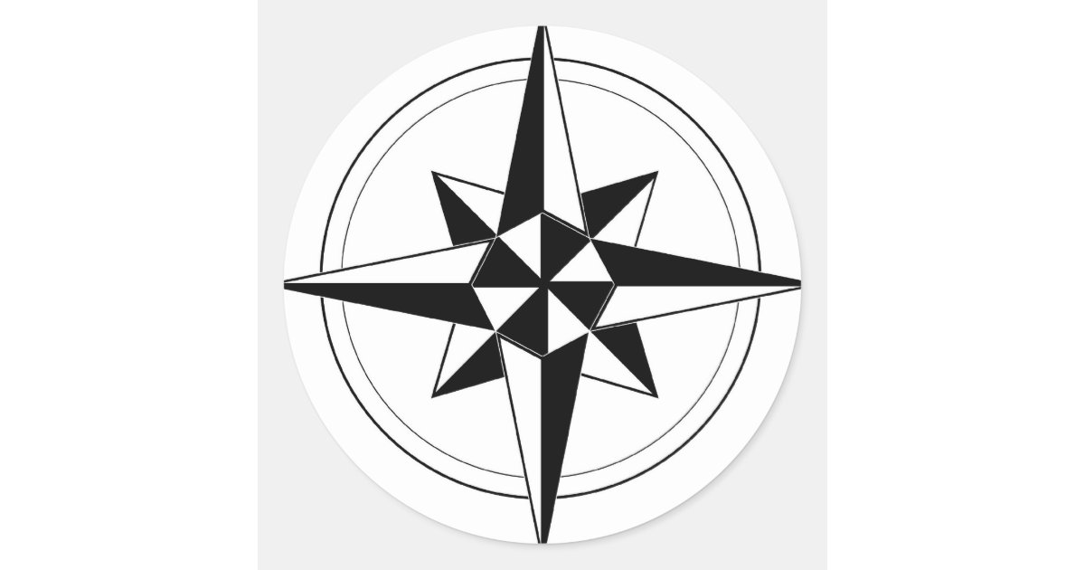 Black Nautical Compass Classic Round Sticker | Zazzle
