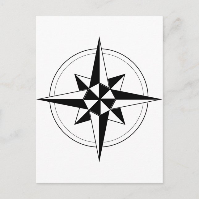 Black Nautical Compass Postcard (Front)