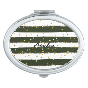 Black Nautical Stripe Monogrammed compact mirror