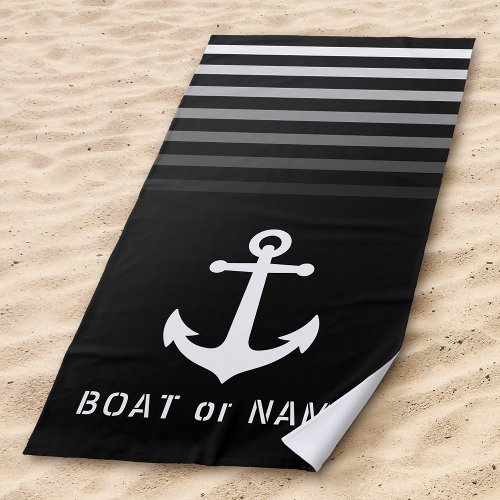 Black Nautical Vintage Anchor Your Name or Boat Beach Towel