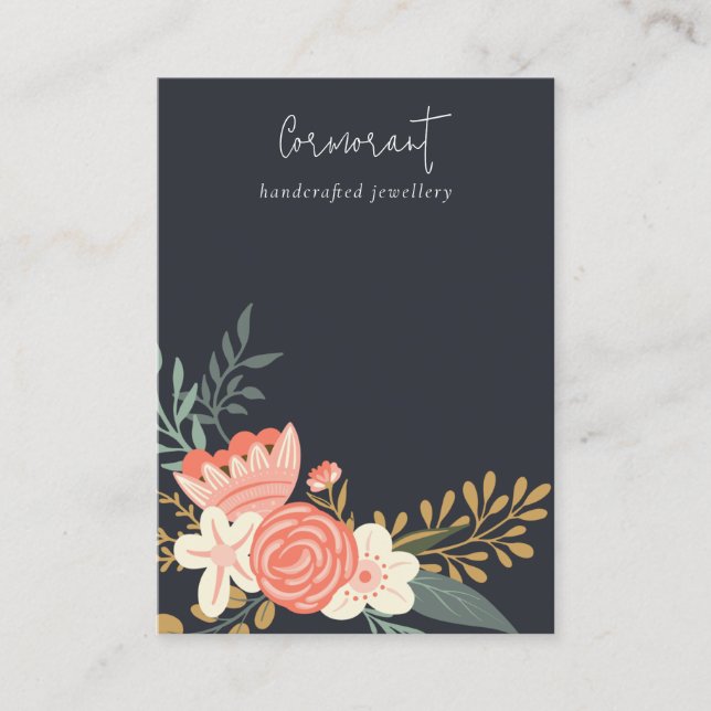 Black Navy Ambrosia Floral Blank Jewelry Display Business Card (Front)