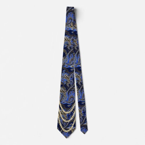 Black Navy and Gold Vintage Paisley Peacock Neck Tie