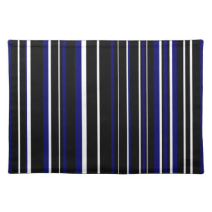 Black, Navy Blue, and White Barcode Stripe Cloth Placemat