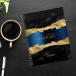 Black navy blue gold agate marble name 2024 planner<br><div class="desc">Black navy blue and faux gold,  agate,  marble stone print as background. Personalize and add your name and a year. The name is written with a modern hand lettered style script.</div>